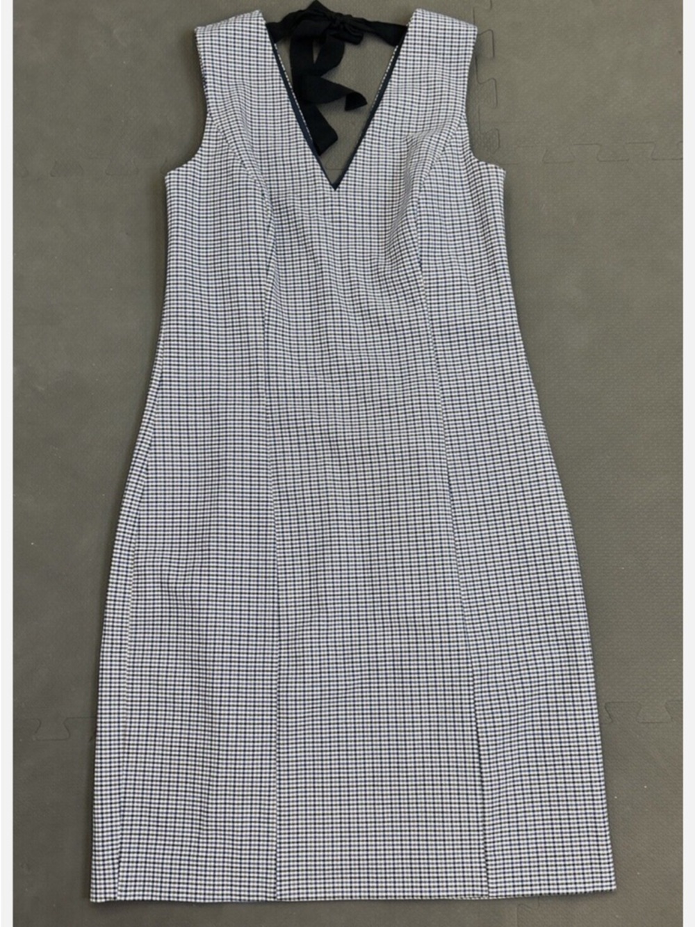 BANANA REPUBLIC Size 12 Tie-Back Sheath Dress Sleeveless Blue Multi Houndstooth